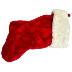 Christmas Red & White Plush Stocking Soft Faux Fur Holiday Decoration READ